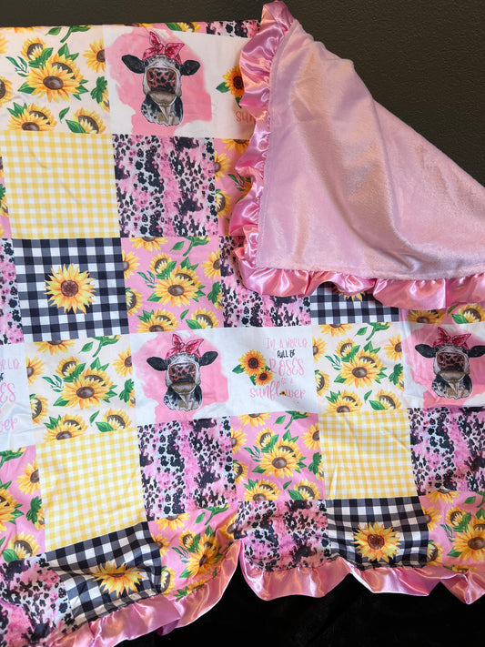 Pink Cows & Sunflower Checkered