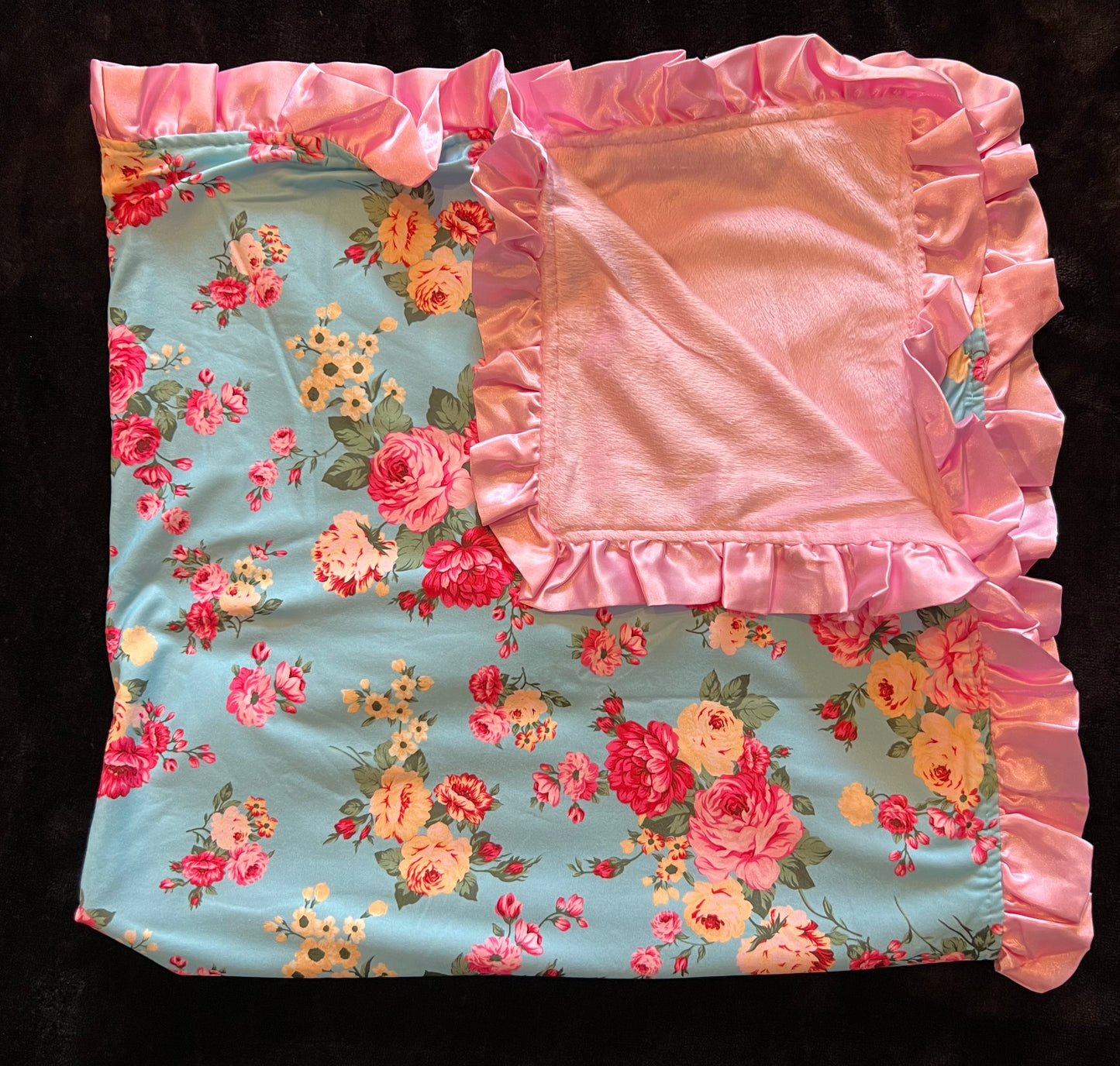 Light Blue, Colored Flowers and Pink Ruffle