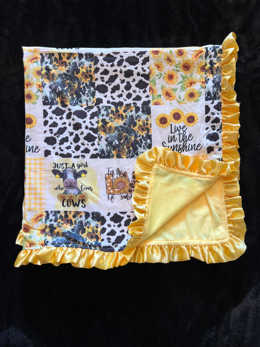 Cows and Sunflowers Checkered with Yellow Ruffle