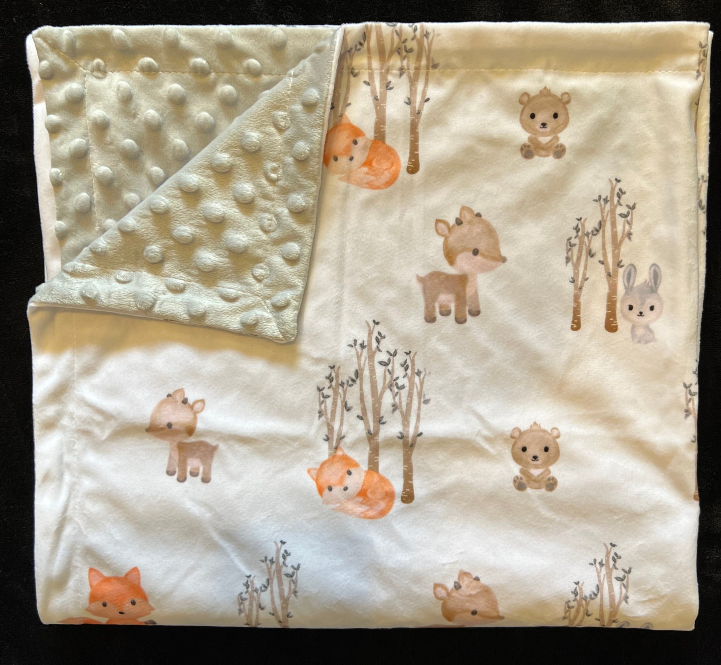 Soft, Plush Minky Blanket. Forest Fox Pattern